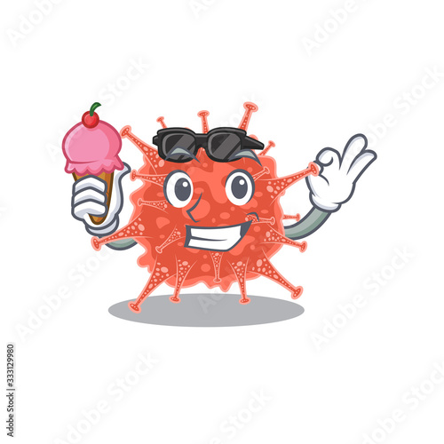 cartoon character of orthocoronavirinae holding an ice cream © kongvector