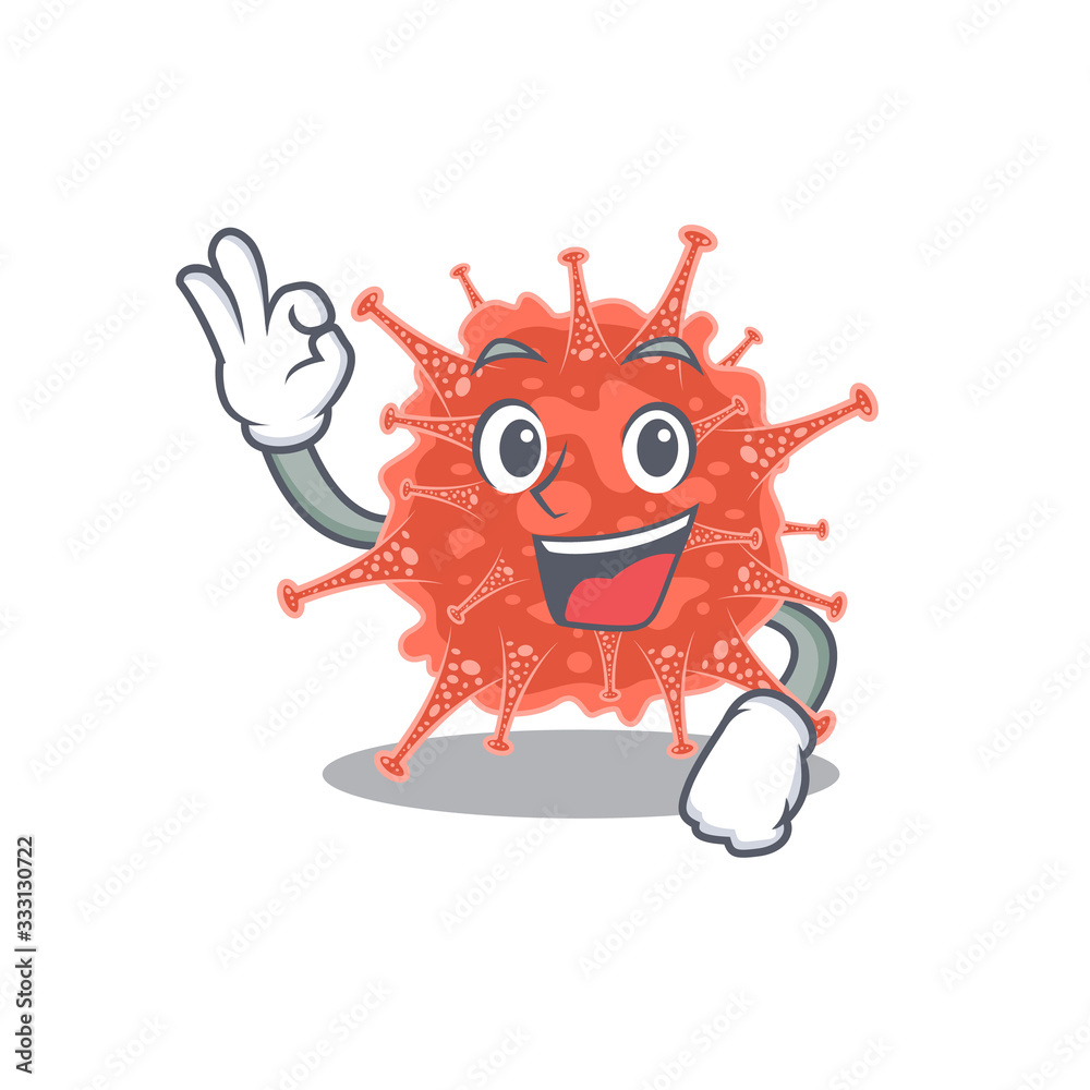 Orthocoronavirinae cartoon character design style making an Okay gesture