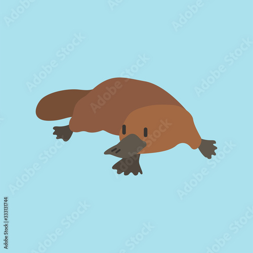 Cartoon platypus. Cute Cartoon platypus, Vector illustration on a blue background. Drawing for children.