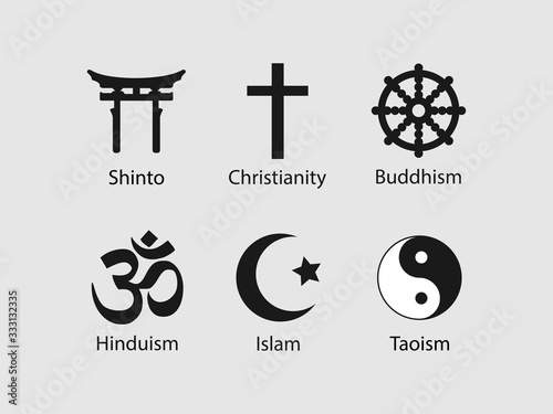 Religious symbols icon set. Vector illustration, flat design.