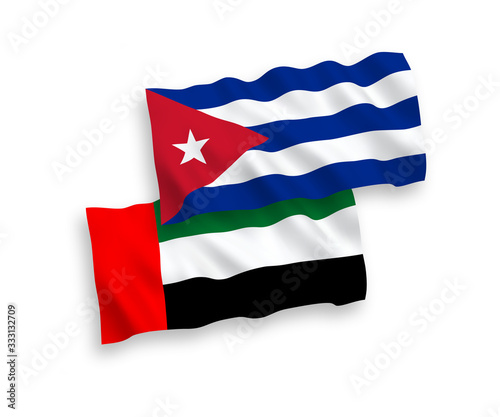 Flags of United Arab Emirates and Cuba on a white background