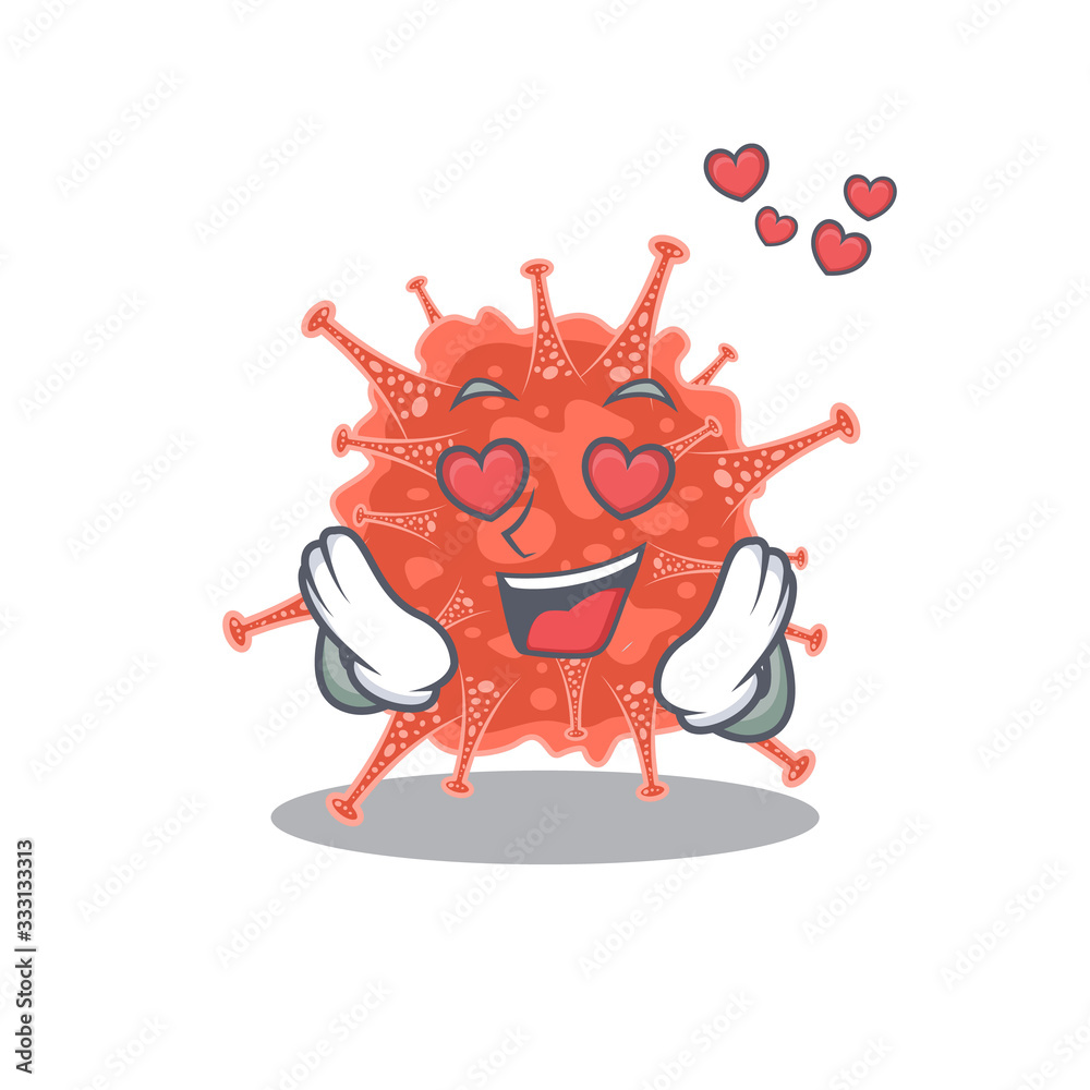 cute orthocoronavirinae cartoon character showing a falling in love face