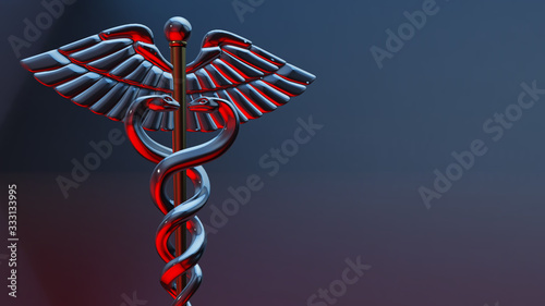 Caduceus - medical symbol, 3d render photo