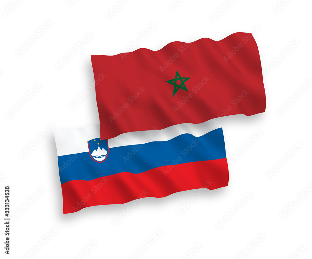 Flags of Slovenia and Morocco on a white background