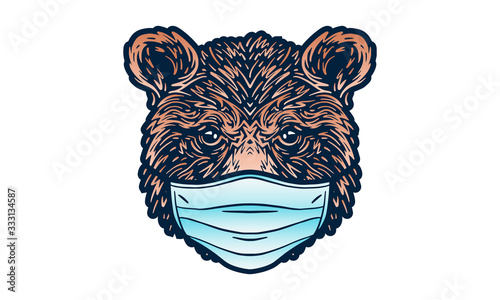 Portrait of a bear wearing medical mask. Coronavirus concept. Respiratory protection.