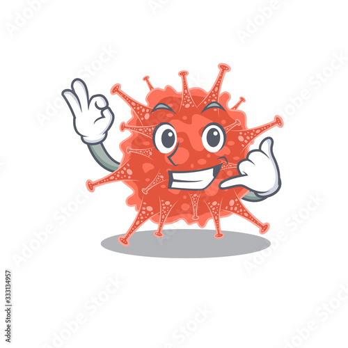 orthocoronavirinae mascot cartoon design showing Call me gesture © kongvector