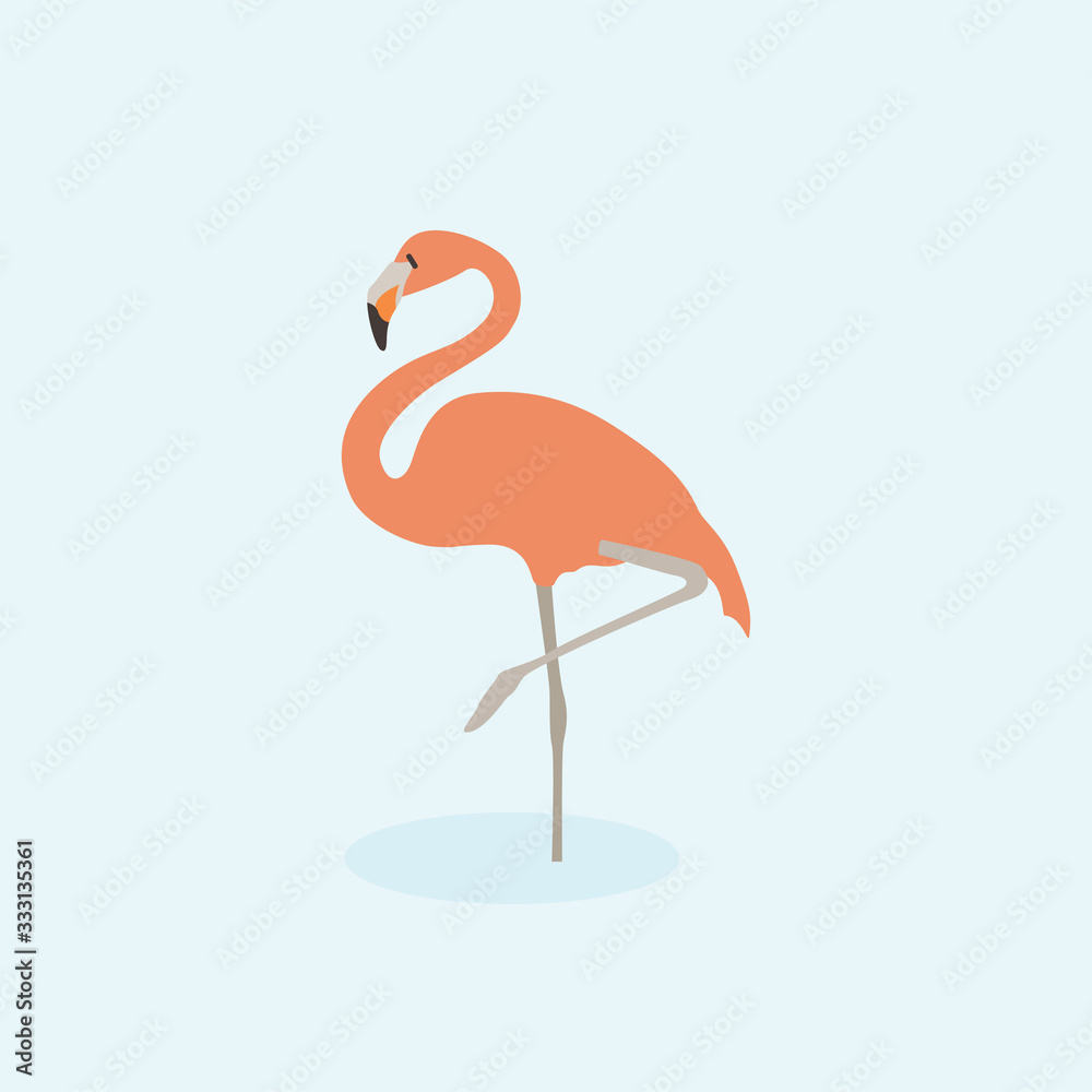 Fototapeta premium Cartoon pink flamingo. Cute Cartoon pink flamingo, Vector illustration on a blue background. Drawing for children.
