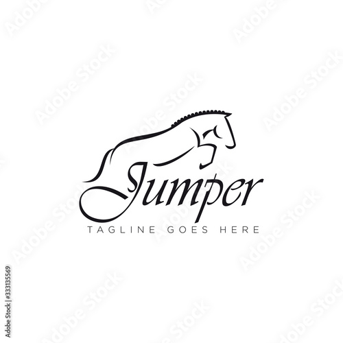jumper logo, with cursive logotype and horse jumping vector