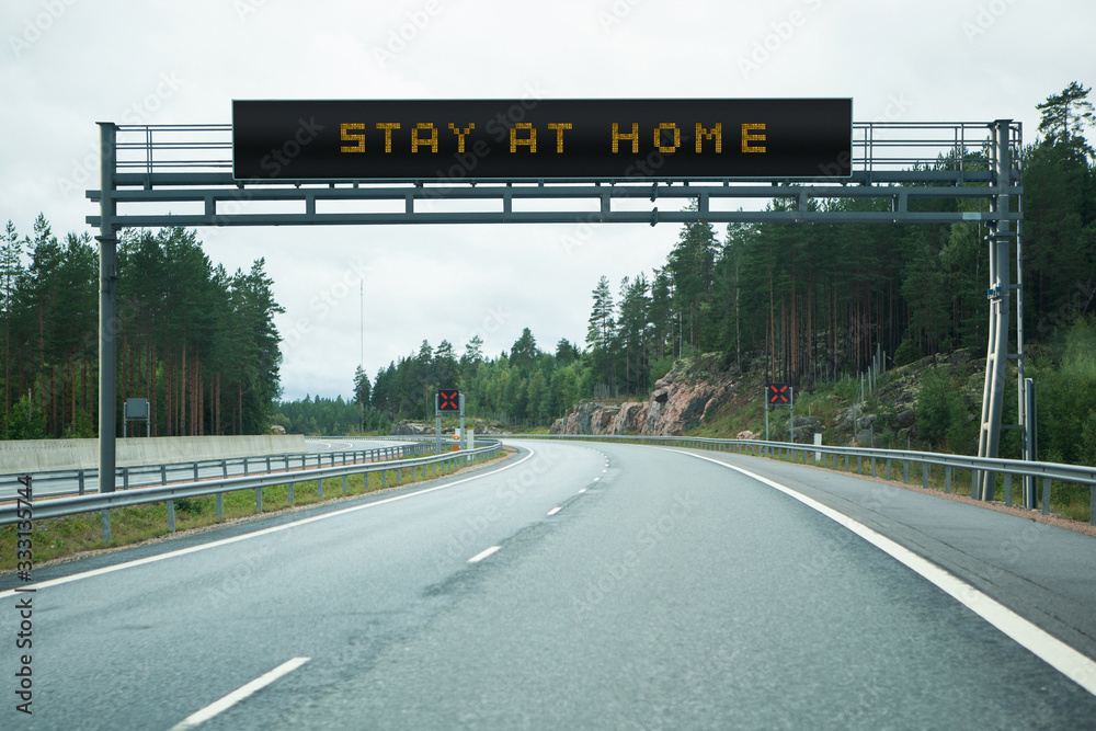 Highway with information board. Caption 