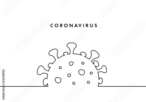 COVID-19 continuous line symbol. Concept Coronavirus, virus silhouette, corona virus inscription one single line on a white background, line drawing, vector illustration