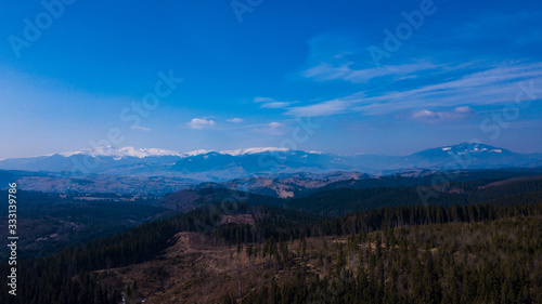 Top of the mountain panorama of the mountain Carpathian aerial photography Ukraine. © Андрей Трубицын