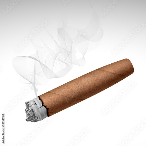 Realistic smoking cigar isolated on white background