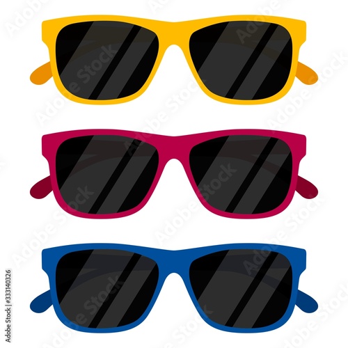 Colorful sunglasses set icons isolated on white background. Vector illustration