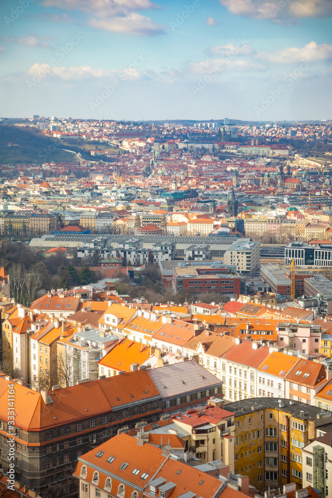 Aerial view of Prague from television tower in sunny day in Prague, Czech Republic