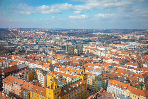 Aerial view of Prague from television tower in sunny day in Prague, Czech Republic