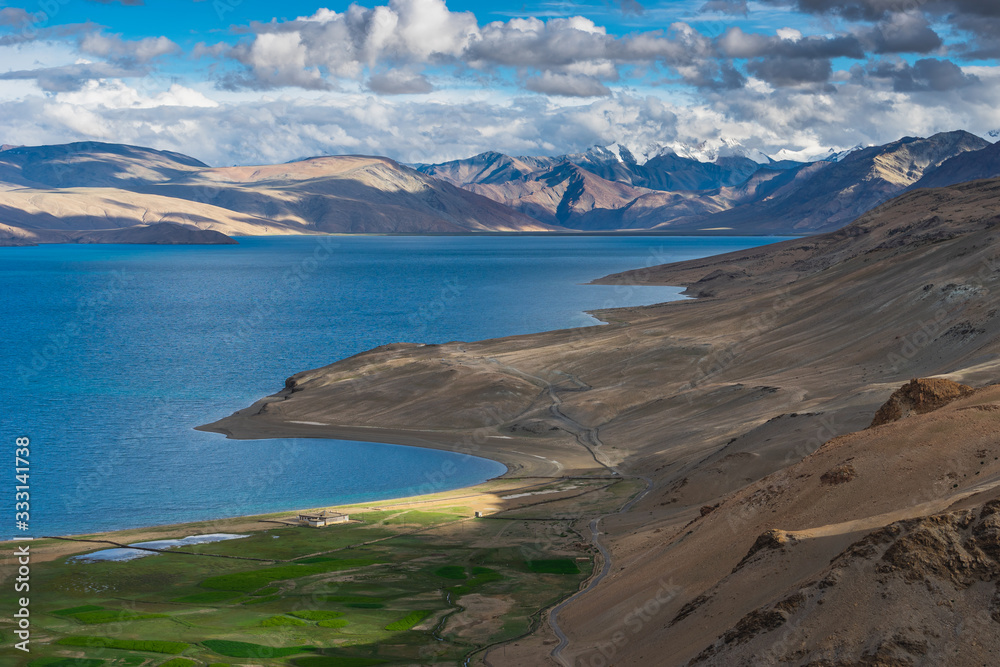 Tsomoriri lake in summer season in cloudy day, Leh Ladakh, north India
