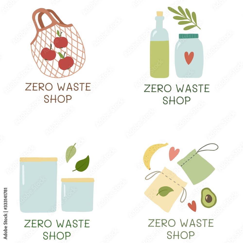 Set of zero waste shop logos. Vector illustration. Set of zero waste shop logos. Vector illustration.