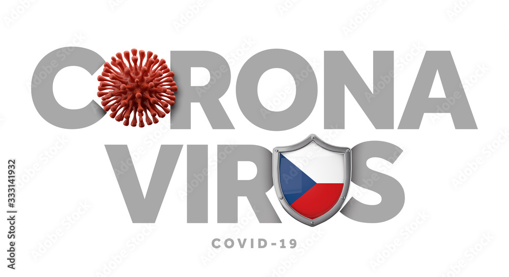 Czech Republic coronavirus concept with microbe and shield. 3D Render