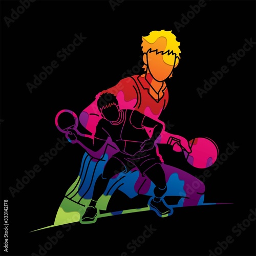Group of Ping Pong players, Table Tennis players action cartoon sport graphic vector.