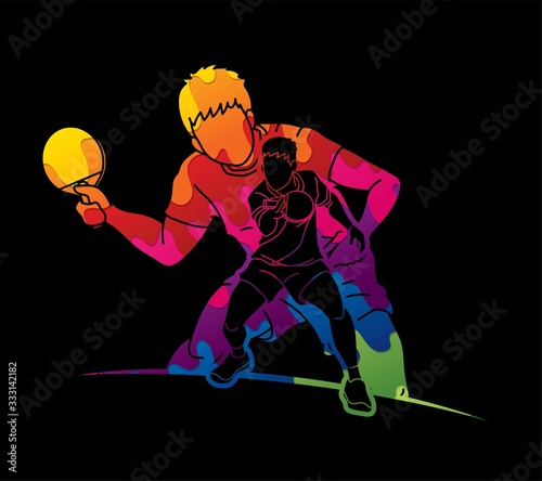 Group of Ping Pong players, Table Tennis players action cartoon sport graphic vector.