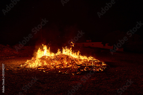 Great bonfire at night in Tenerife  Canary Islands  Spain