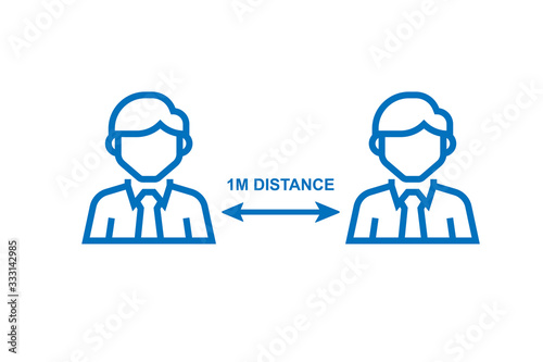 Social Distancing icon,Keep distance sign. Coronovirus epidemic protective equipment. Preventive measures. Steps to protect yourself. Keep the 1 meter distance. blue version