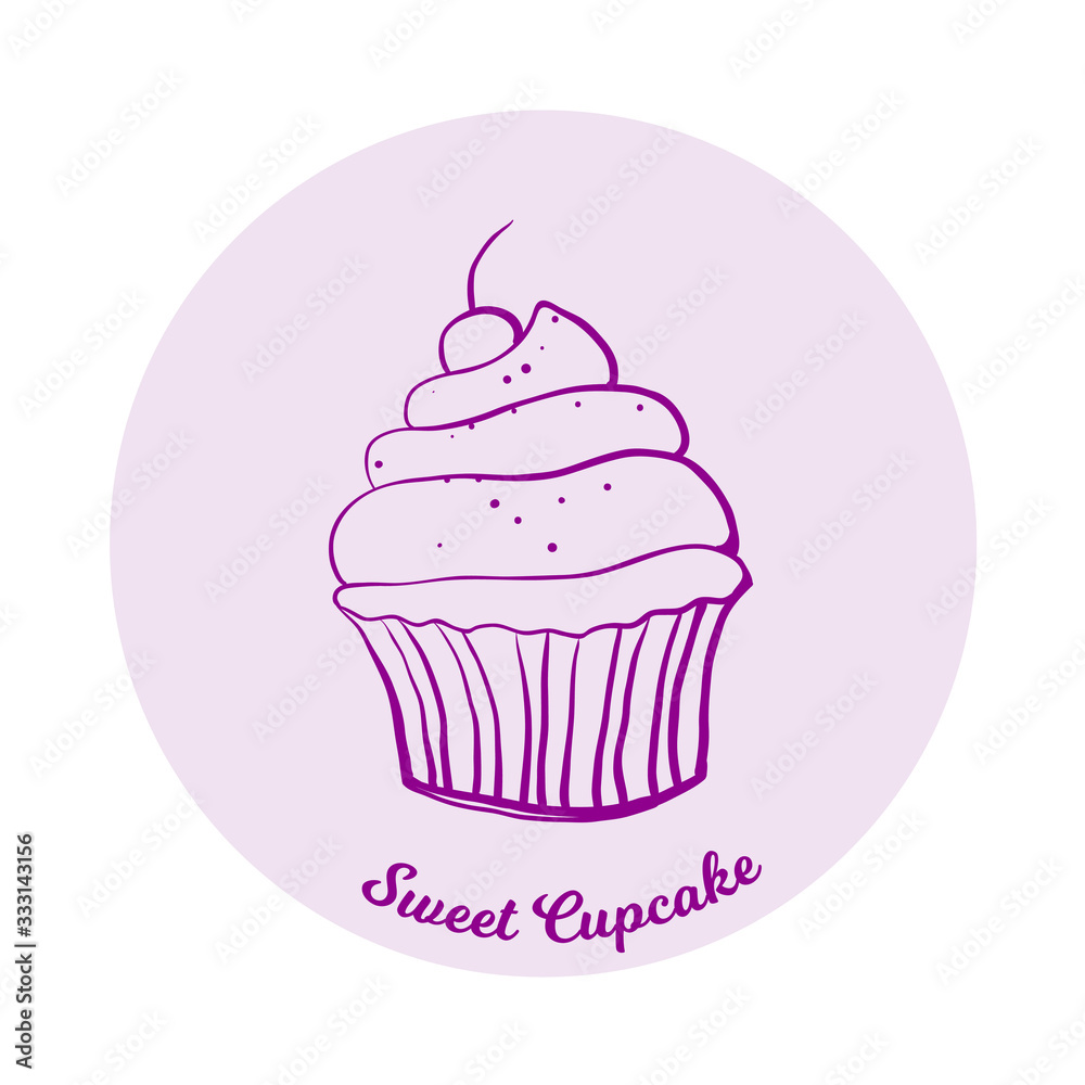 Vector hand drawn cupcake isolated on white background. Doodle style. Sweet design element for coloring books, decorations, menu, web. Vector hand drawn cupcake isolated on white background. Doodle style. Sweet design element for coloring books, decorations, menu, web.