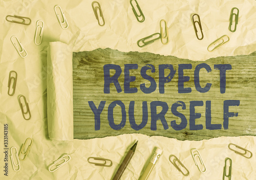 Conceptual hand writing showing Respect Yourself. Concept meaning believing that you good and worthy being treated well photo