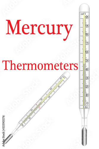 Image of medical thermometer and thermometer for measuring water temperature, mercury thermometers