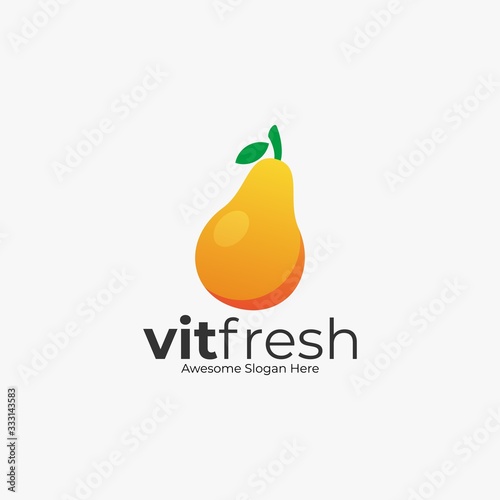 Vector Logo Illustration Fresh pear Colorful Style.