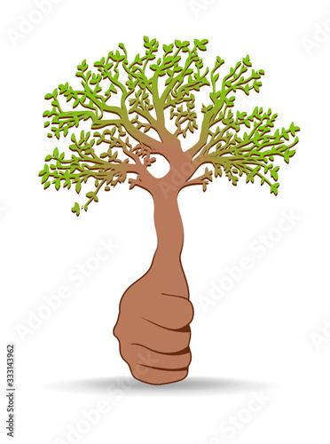 logo jardinier pouce levé arbre