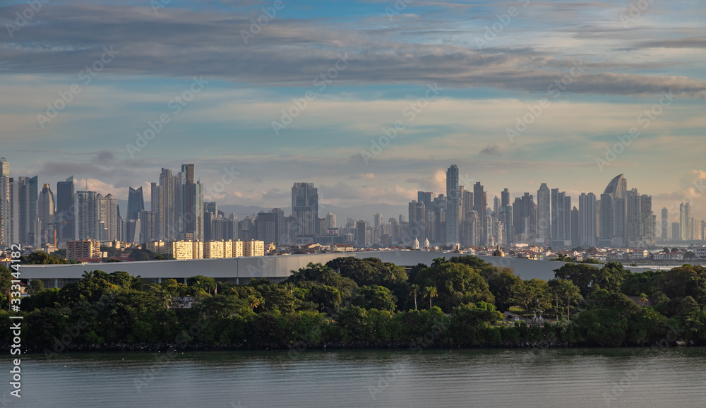 Panama City Pano. View from a cruise ship of the Panama City, also simply known as Panama, is the capital and largest city of Panama.