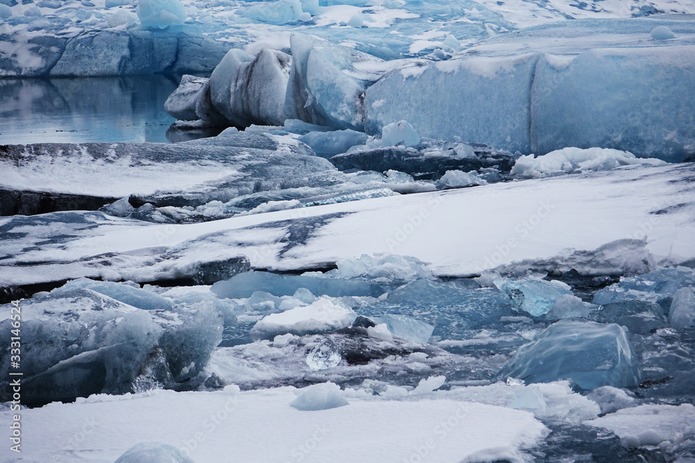 Iceland. Landscape of black beaches with icebergs Iceland. Landscape of black beaches with icebergs