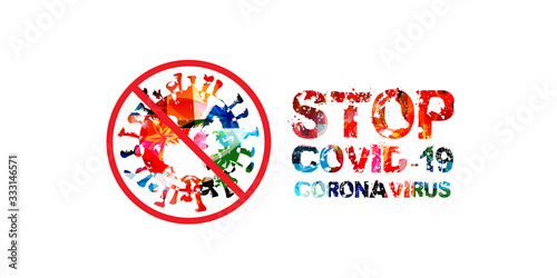 Stop COVID-19 isolated web banner vector illustartion. Pathogen respiratory infection coronavirus prevention, stop influenza pandemic poster background