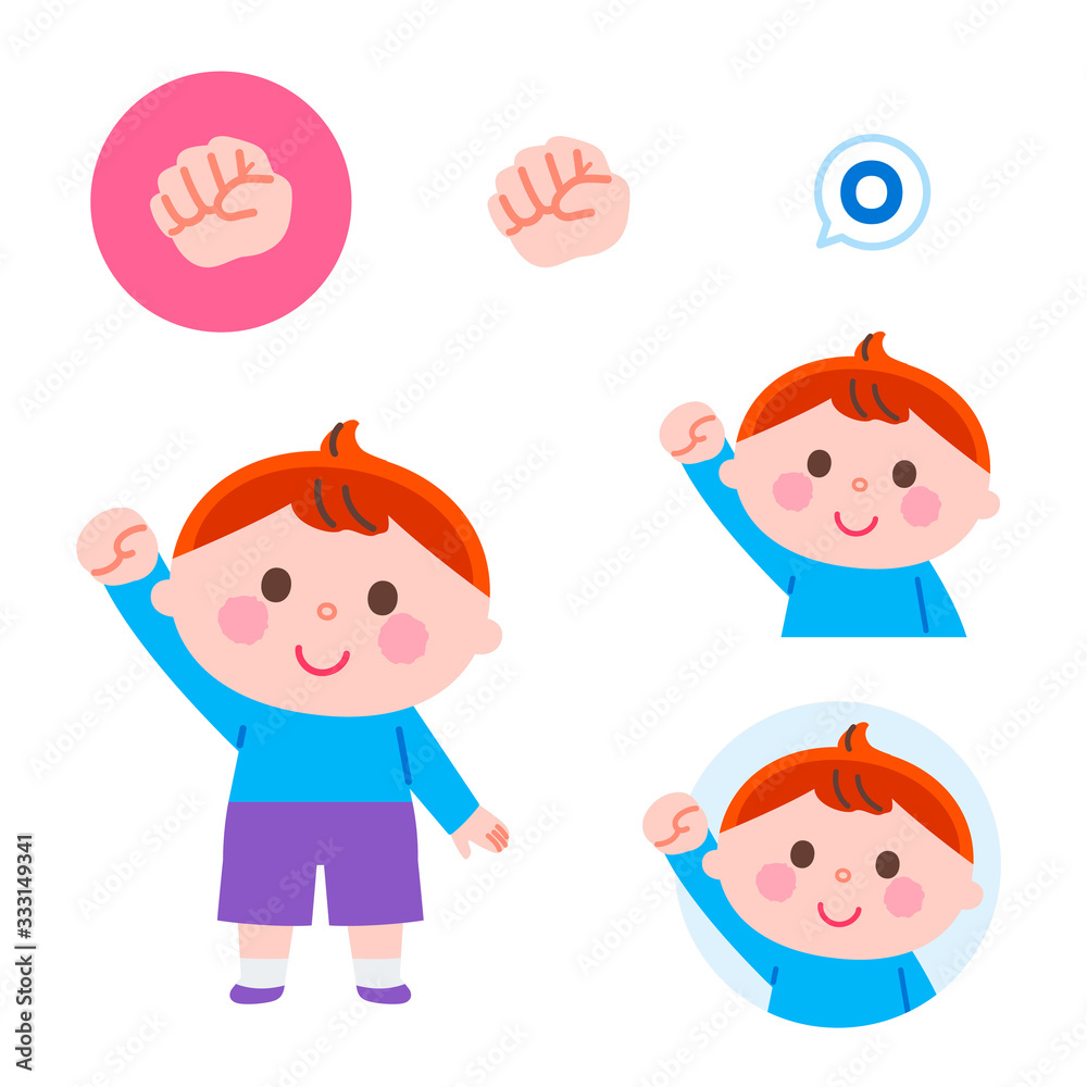 Hand sign illustration Set Vector Cute Boy Hand sign illustration Set Vector Cute Boy