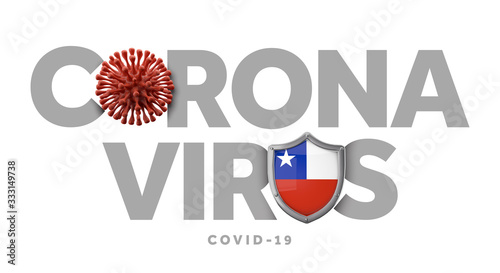 Chile coronavirus concept with microbe and shield. 3D Render
