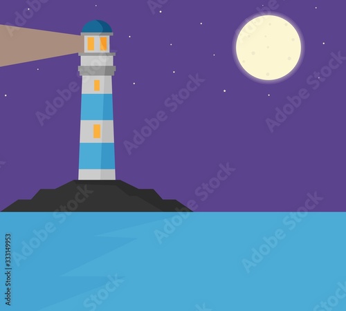 Illustration vector design of landscape and nature of lighthouse