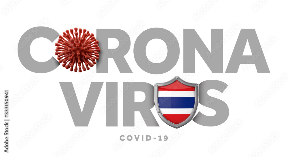 Thailand coronavirus concept with microbe and shield. 3D Render
