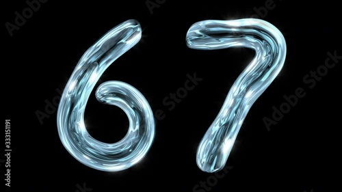 The water alphabet. Liquid digits 6 7 appear, fluctuate for 12 seconds, and disappear. With alpha channel.