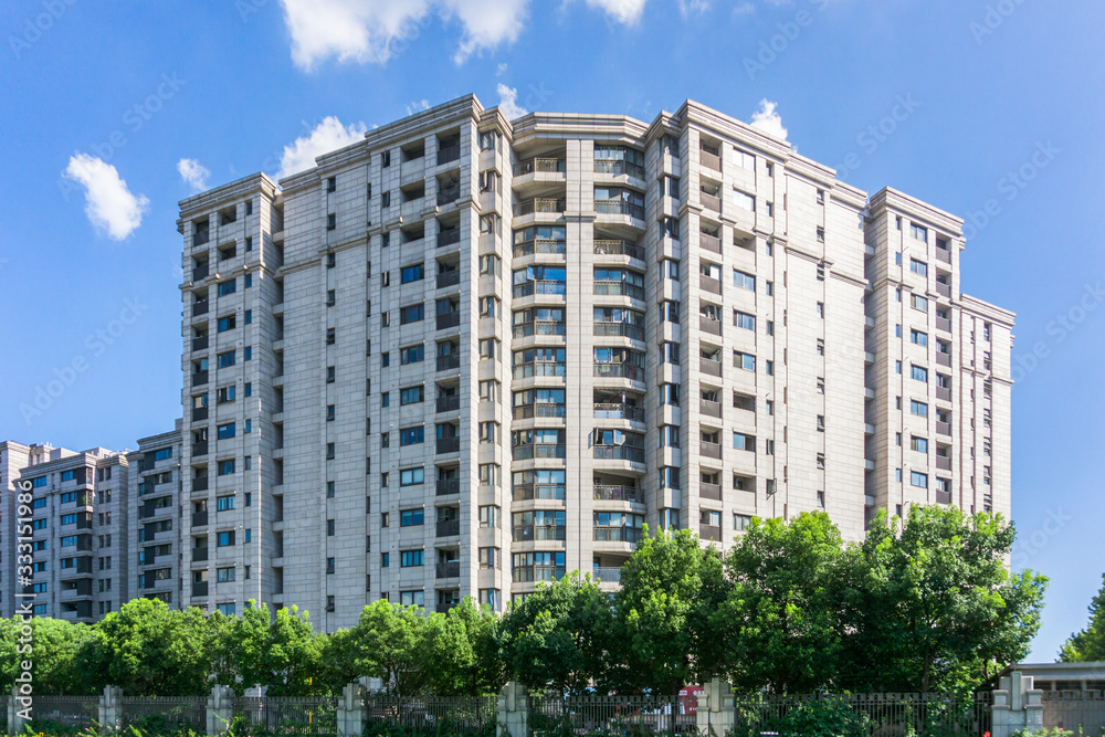  Residential area under blue sky and white clouds