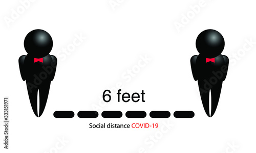 Social distance concept. Coronavirus COVID-19 virus social distance. 6feet or 1 meter Safety instruction.