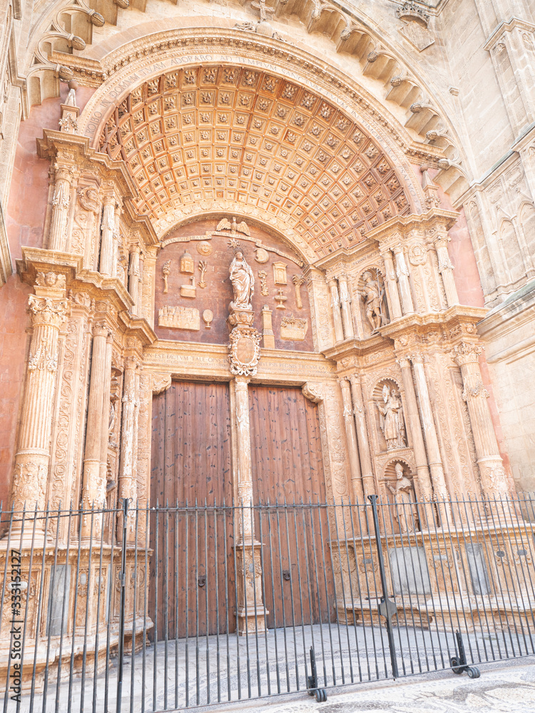 Door and arch at Cathedral Palma de Mallorca city.