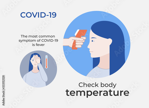 Simple coronavirus poster says to check body temperature during covid outbreak.