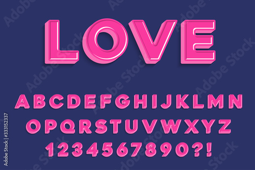 Modern 3D madness pink  Alphabet Letters, Numbers and Symbols. Sweet Typography . Vector