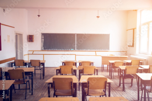 Blurred background of school classroom.