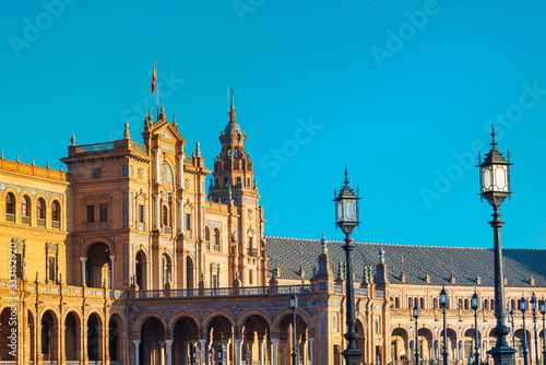 SEVILLA, SPAIN - January 13, 2018: The Spain Square is a plaza in the Parque de Maria Luisa in Seville