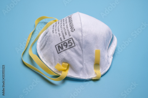 Closeup of N95 respirator. This respirator filter out at least 95% airborne particle including bacteria and virus.