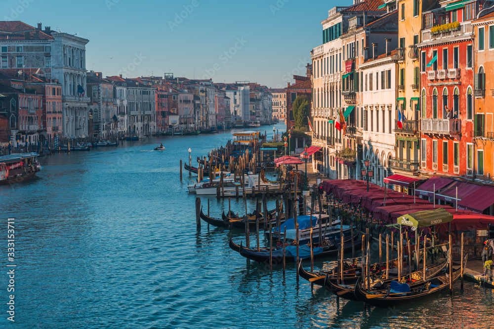 VENICE, VENETO / ITALY - DECEMBER 26 2019: Venice canals before COVID-19 pandemic
