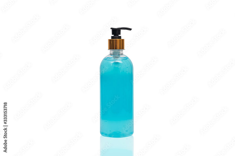 hand sanitizer alcohol blue gel in transparent plastic bottle pump isolated on white background for disinfection, prevent spread of germs during infections of COVID-19 Coronavirus outbreak situation hand sanitizer alcohol blue gel in transparent plastic bottle pump isolated on white background for disinfection, prevent spread of germs during infections of COVID-19 Coronavirus outbreak situation