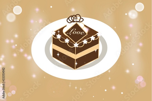 Using tool for making chocolate cake is on white plate on wooden table decorating by grittier photo